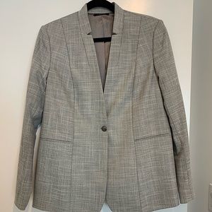 T. Tahari Grey and white collarless woman’s blazer size 12.Like new, hardly worn